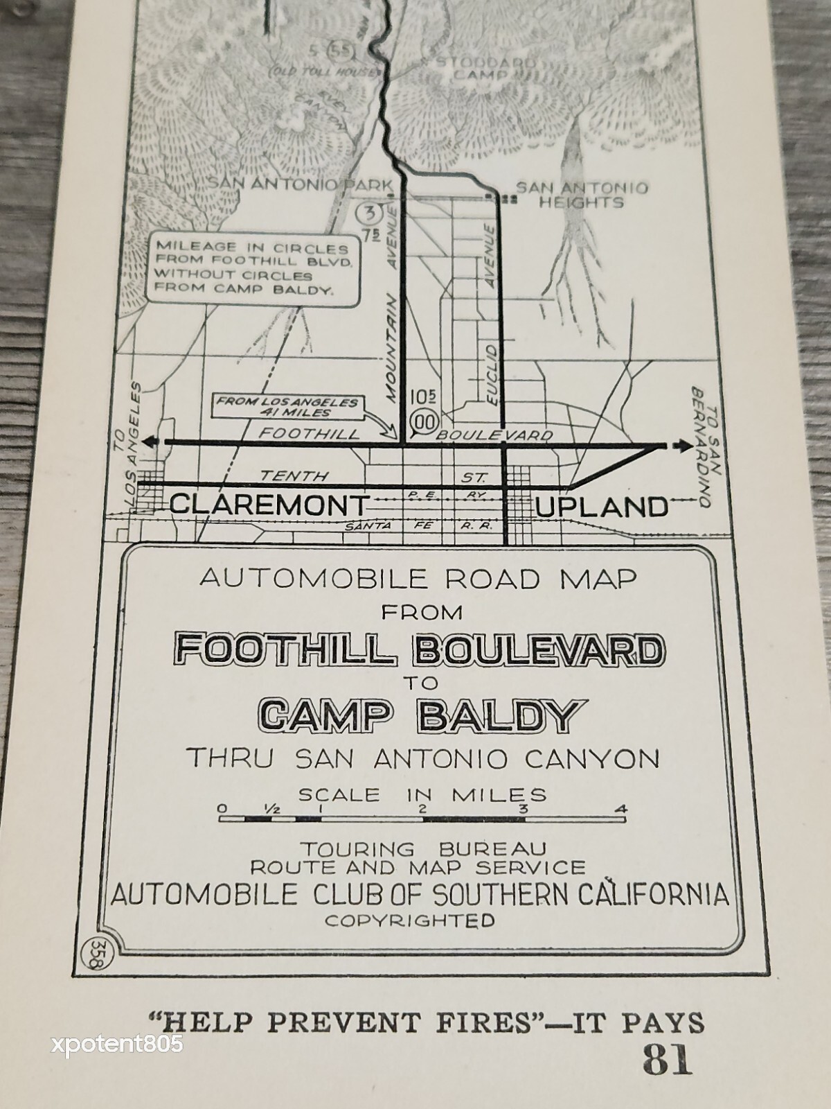 1920s Camp Mt. Baldy L.A. Automobile Club of Southern Calif AAA Map #81 Rare