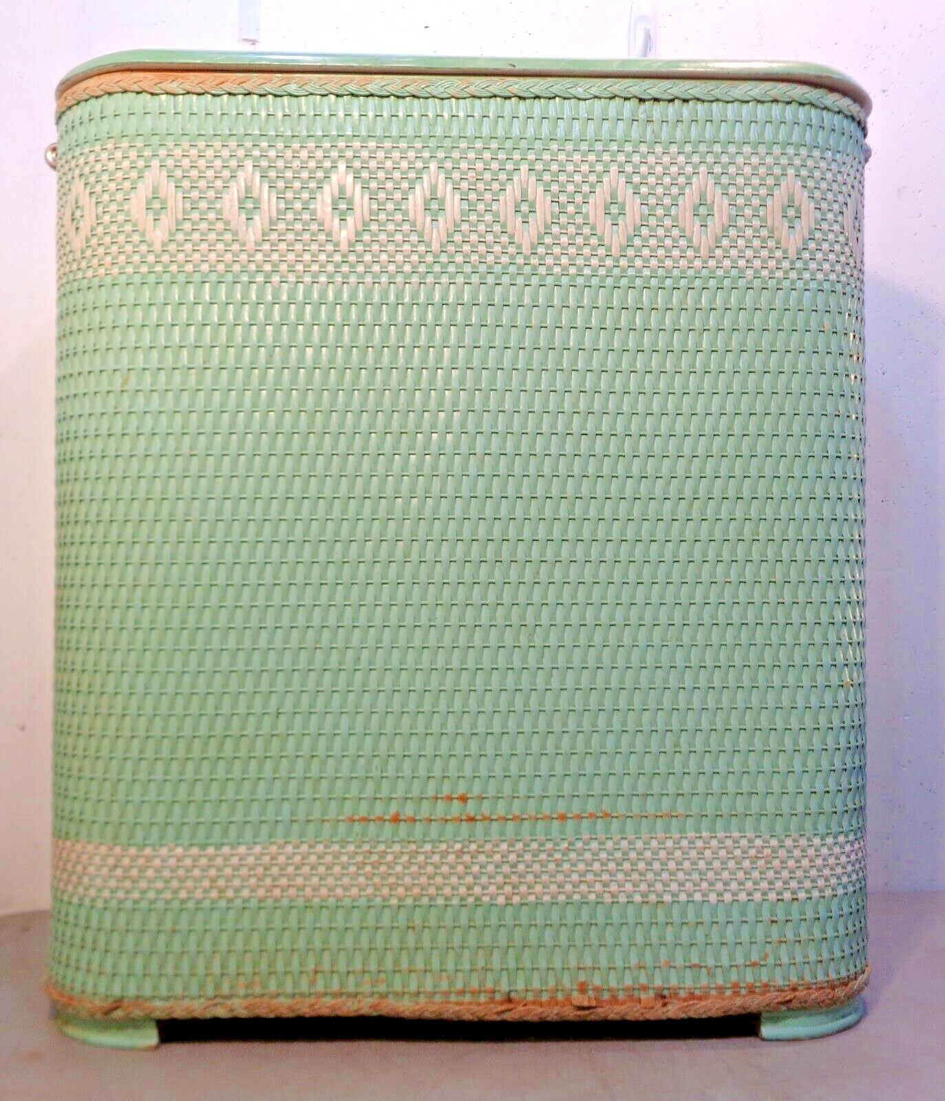 Vintage Mid Century Modern Green & White Red-Man Clothes Hamper Retro 1960’s