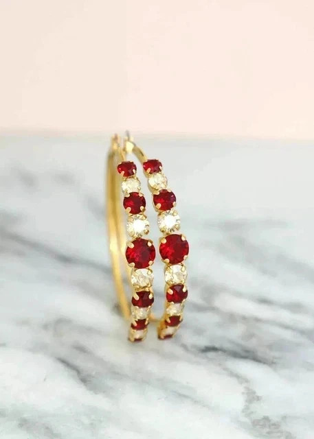 2Ct Round Cut Lab Created Red Ruby Huggie Hoop Earrings 14K Yellow Gold Plated