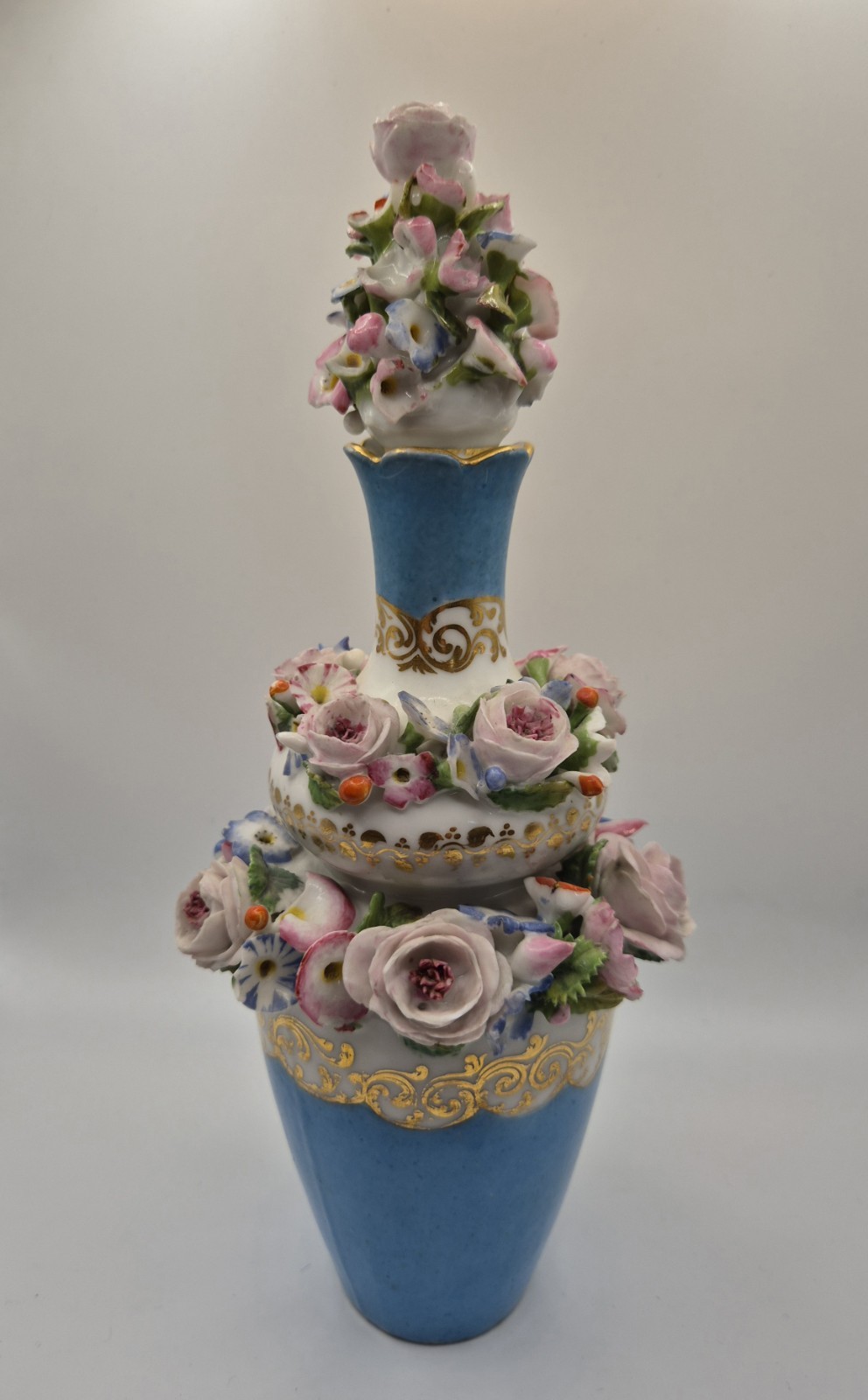 C19th Old Paris Porcelain Flower-encrusted Scent Bottle Marked for Jacob Petit