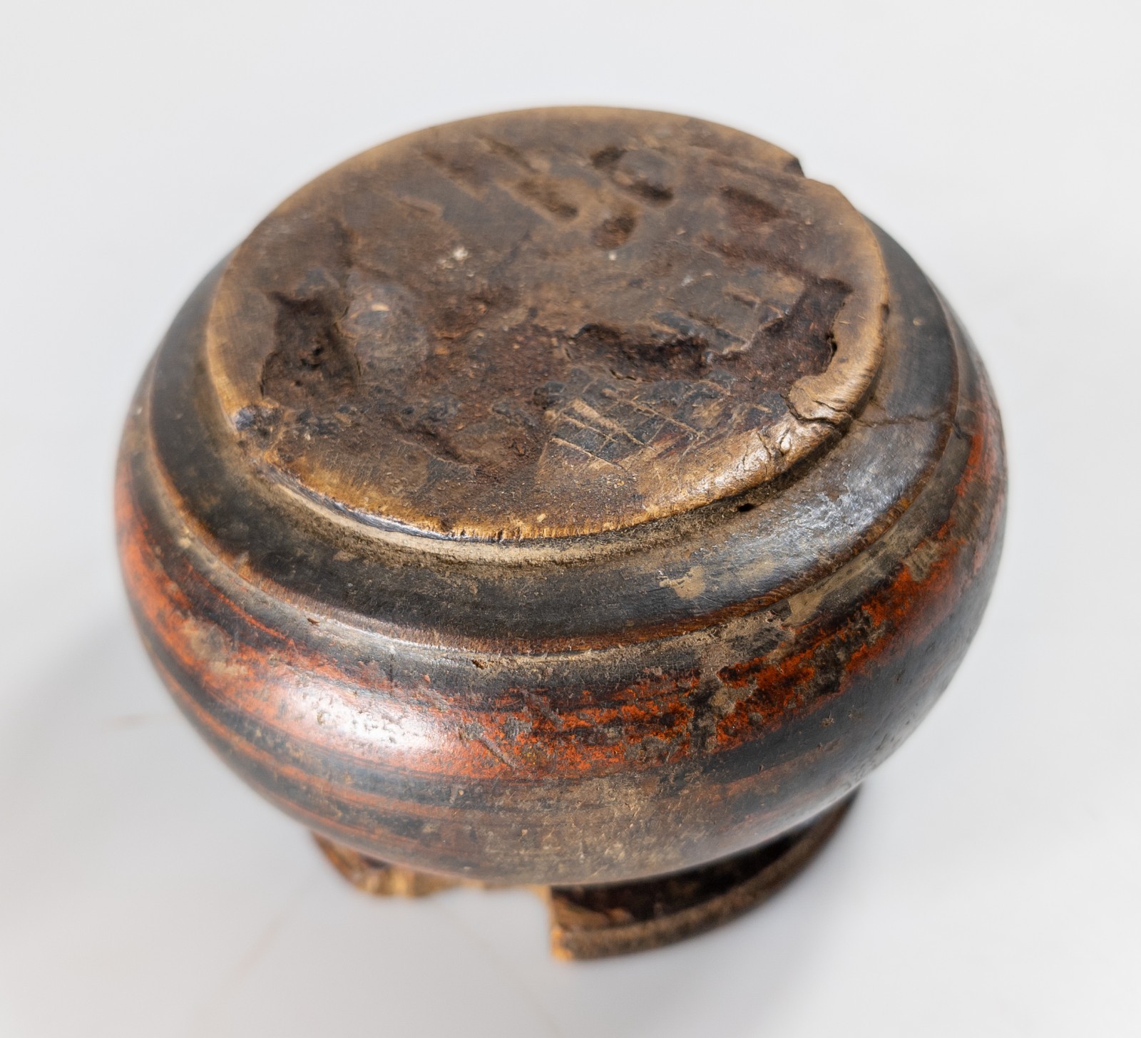 Antique Primitive Rustic Carved Folk Art Treenware Painted Object Vase Turned