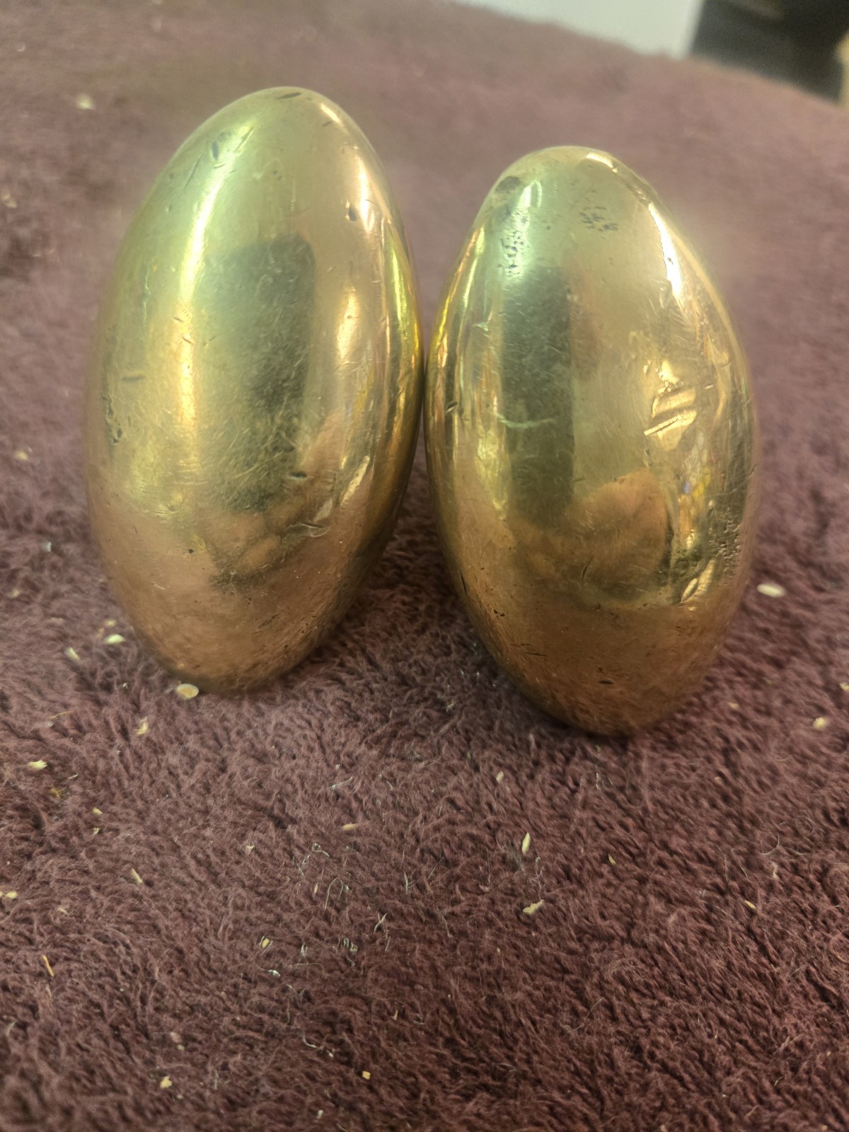 Vintage HEAVY Solid Ornate Oval Brass Door Knobs 1 lb+ 3/8 Square Hole