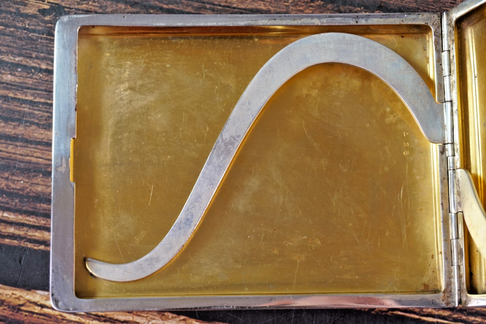 Art Deco Sterling Silver Cigarette Case Engine Turned Stripes, Gold Wash, 132g