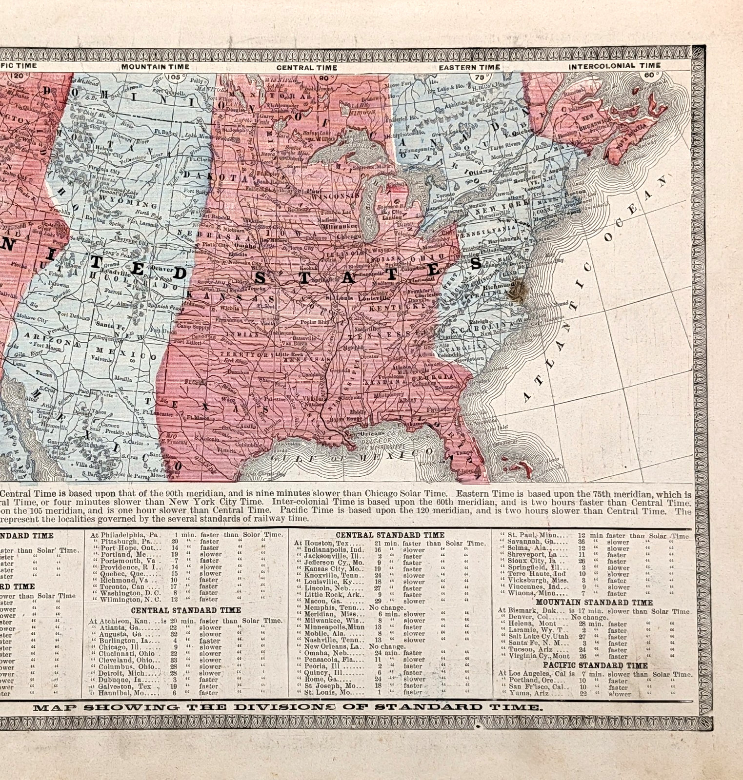 1887 UNITED STATES ~ TIME ZONE Map ORIGINAL 11×9 Inches ANTIQUE
