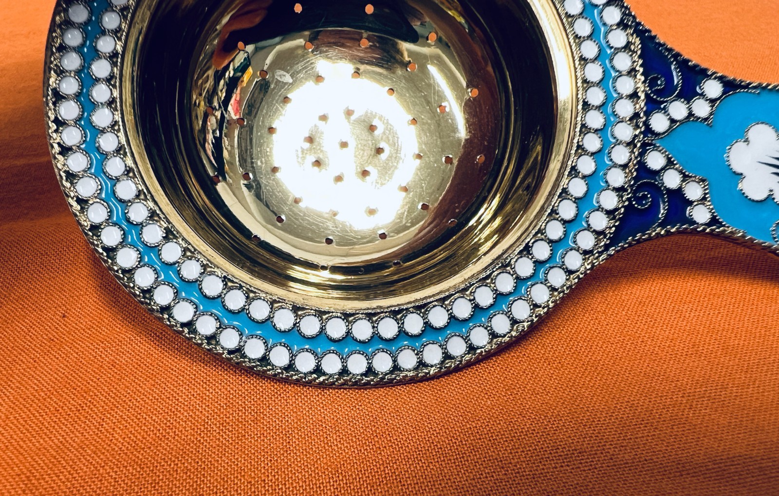 Russian Silver Enamel Strainer