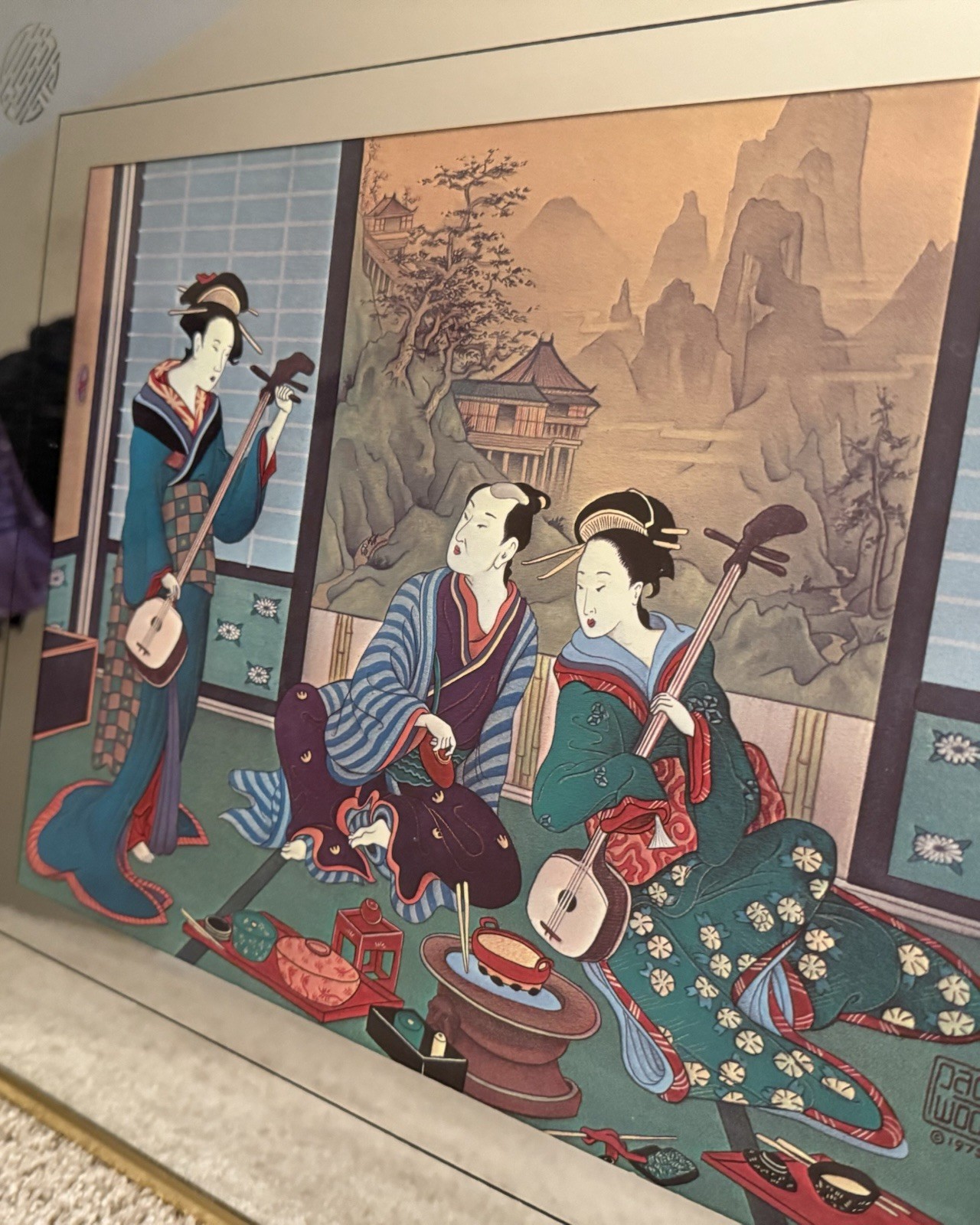 Vintage 1970’s Japanese Style Art And Mirror