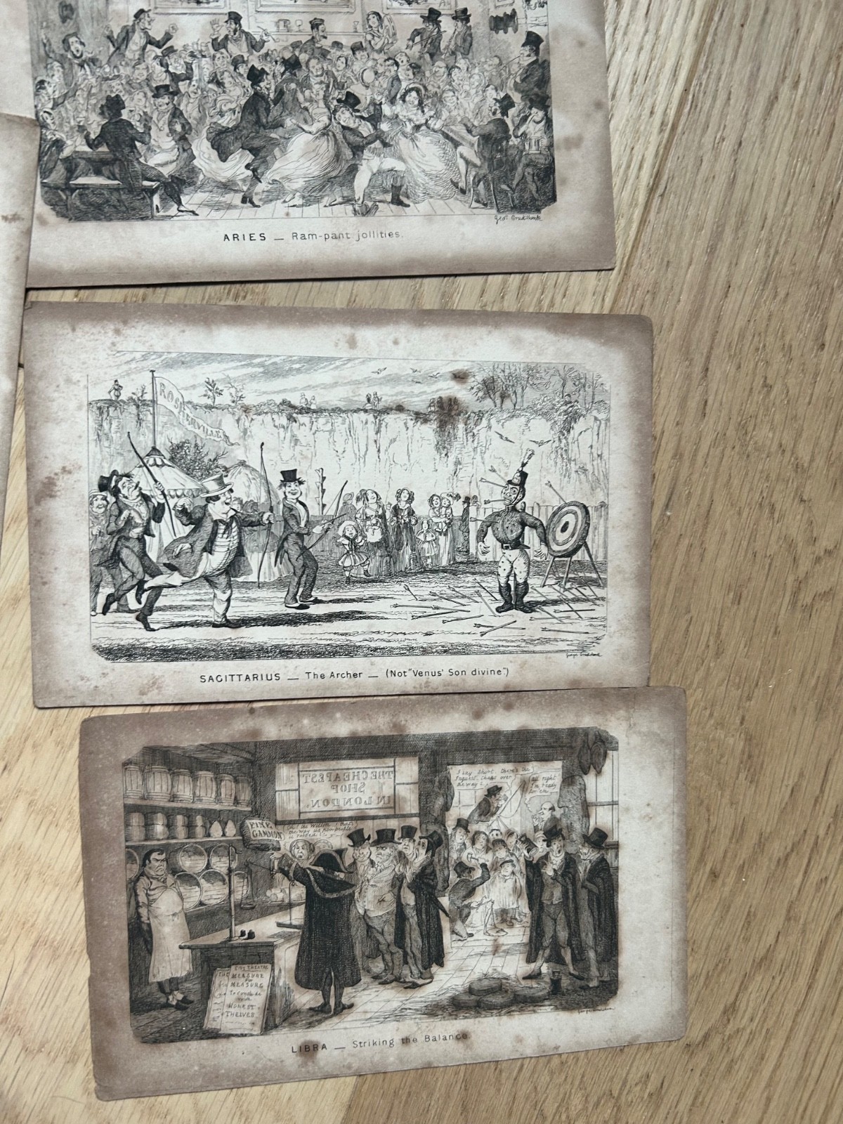 Original Victorian Cards by George Cruikshank The Twelve Signs of the Zodiac