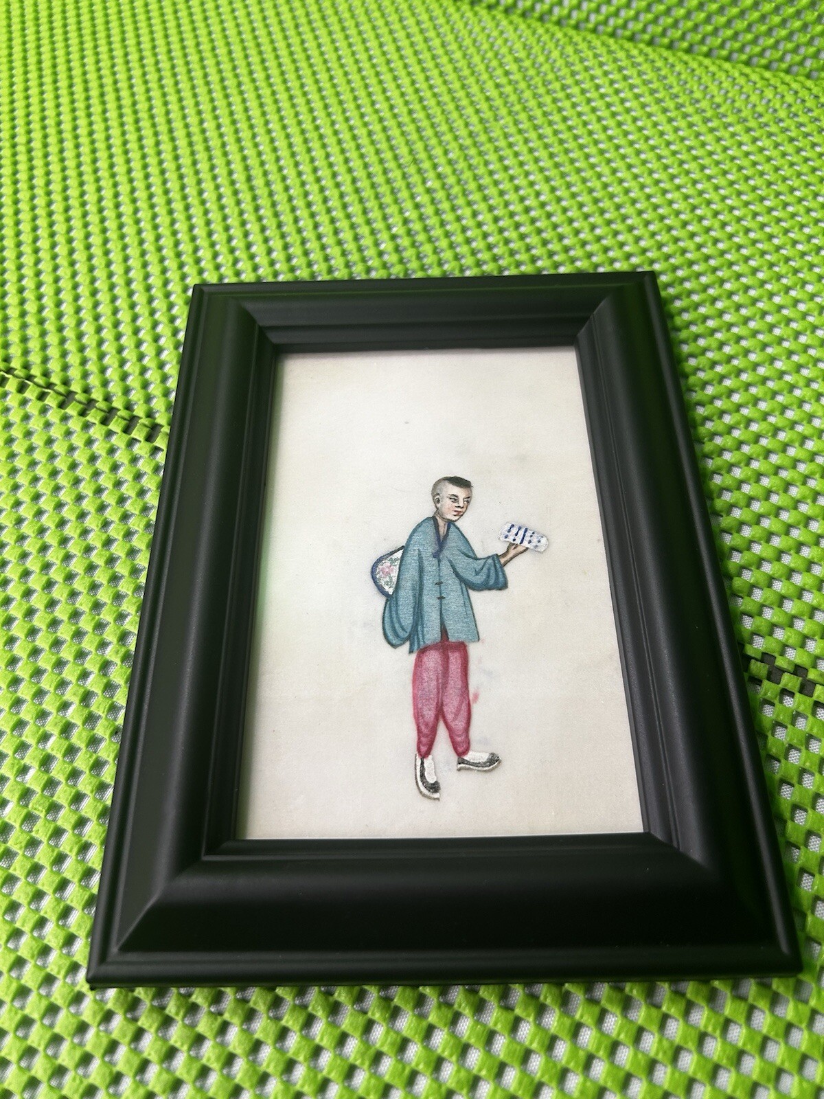 RICE PAPER MORNING PAINTING Antique Chinese Gouache Pith Water Color Framed #2