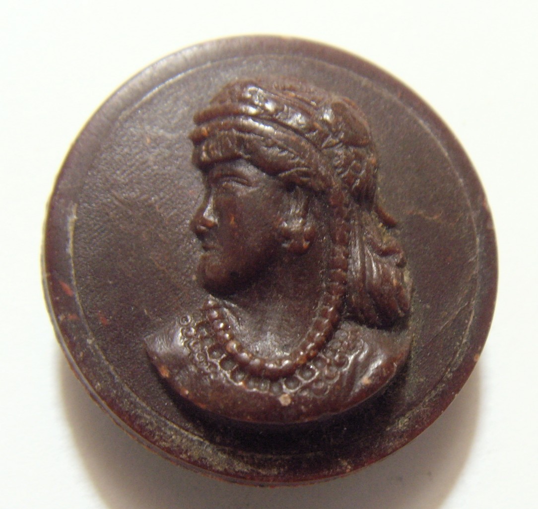 1890s antique 26 mm goodyear hard rubber Lady cameo picture button 54792