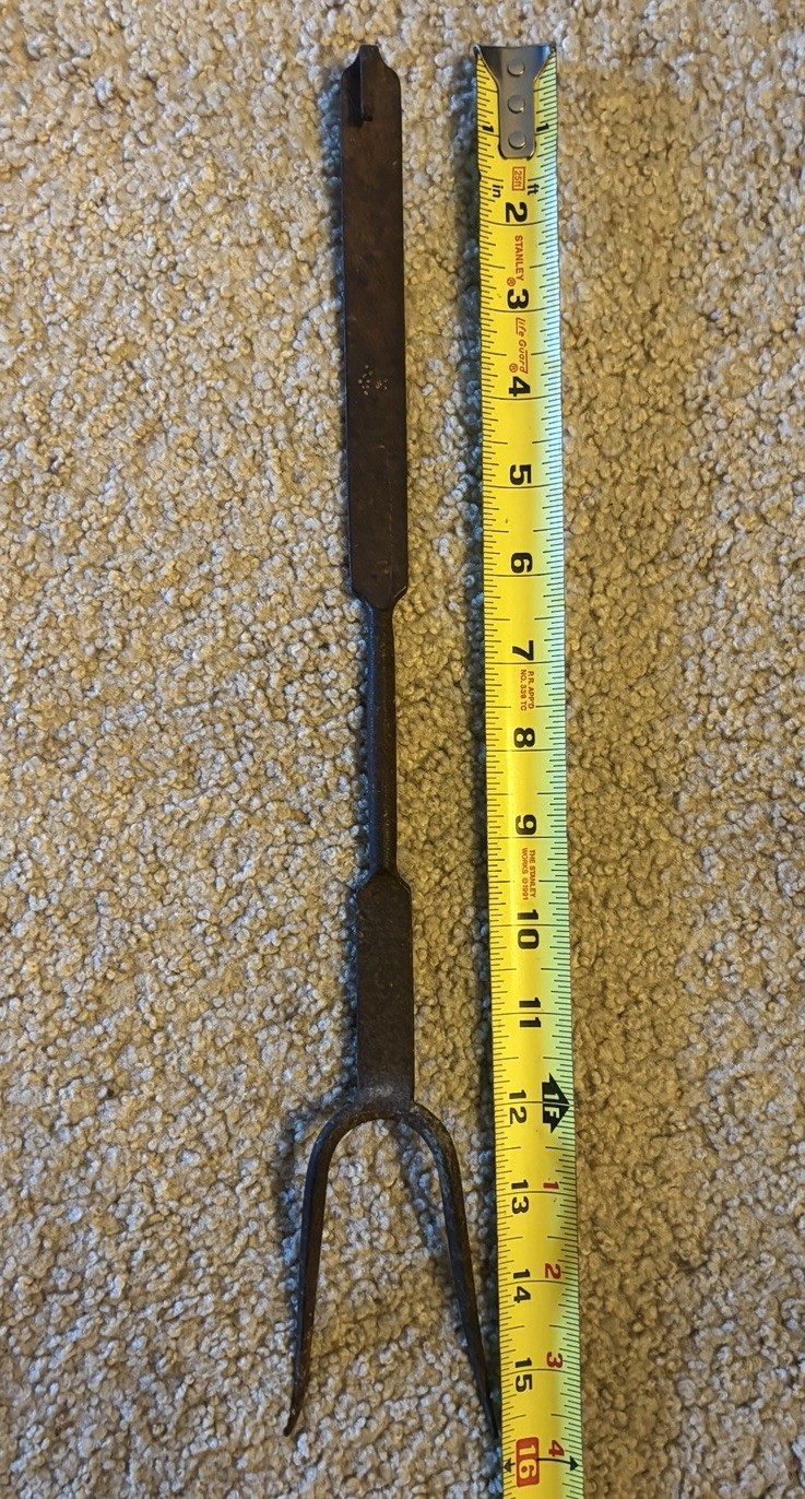Primitive Wrought Iron Hand Forged 15″ Meat Fork Hearth Cooking Utensil
