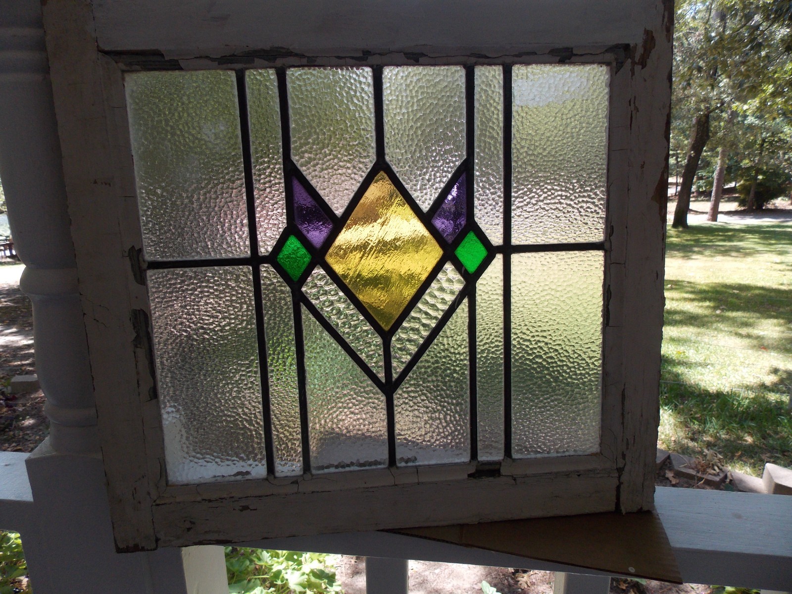 213A English Art Deco Leaded Stained-Glass Window 20″ X 18 1/4″ 0 S&H Added
