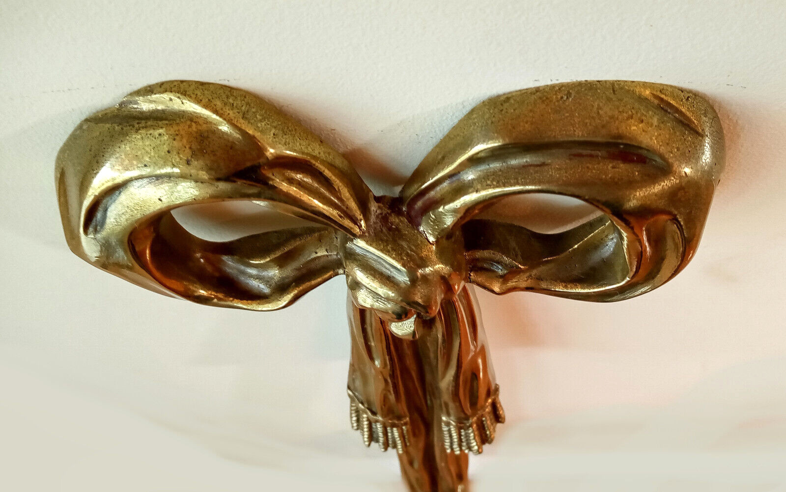 PAIR 33″ Solid Brass Sconces Two-Arm Bow and Tassel Antique Patina Vintage