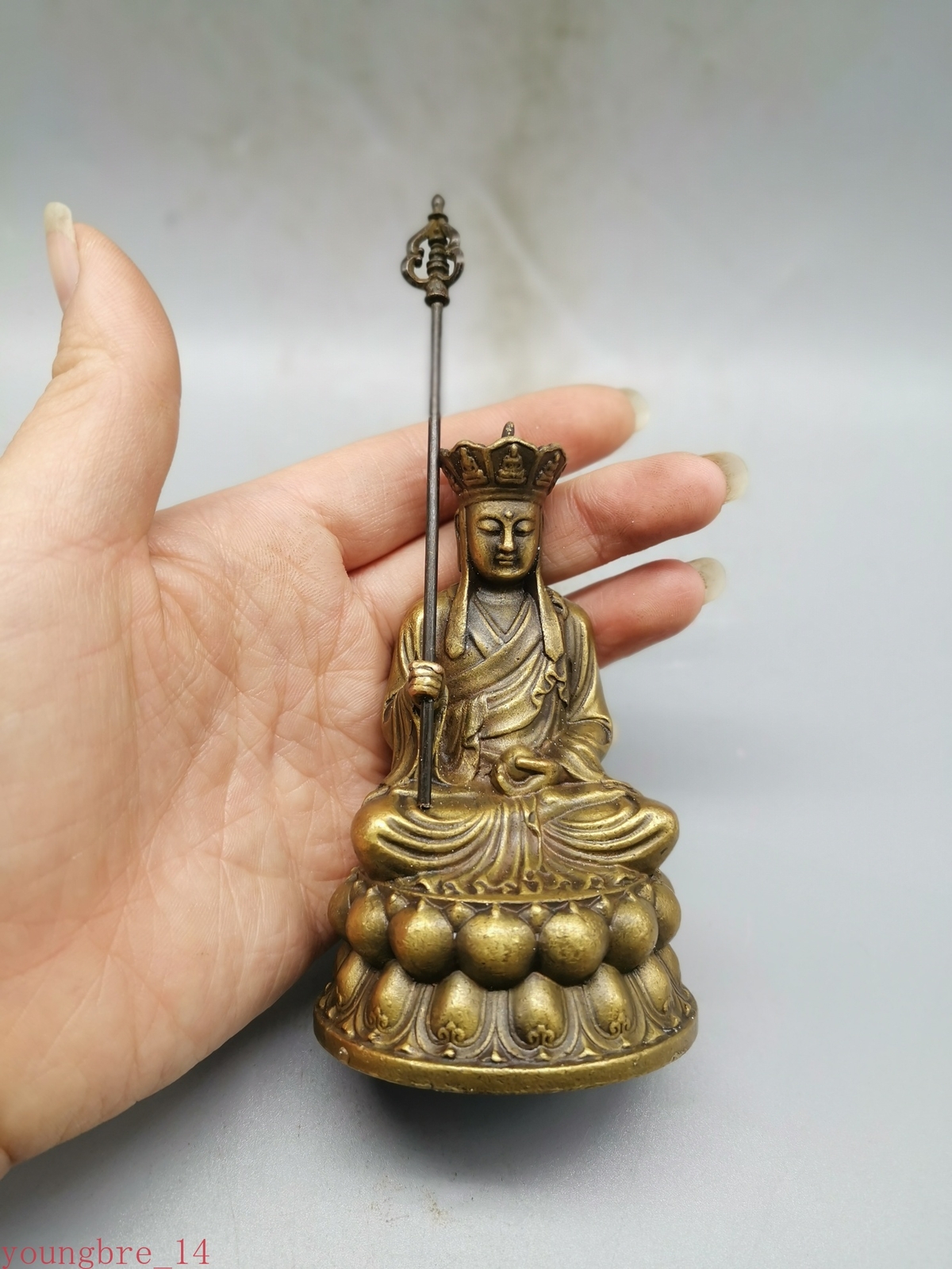 Old Tibetan Buddhism Brass Jizo Ksitigarbha Bodhisattva Tang Monk Buddha Statue