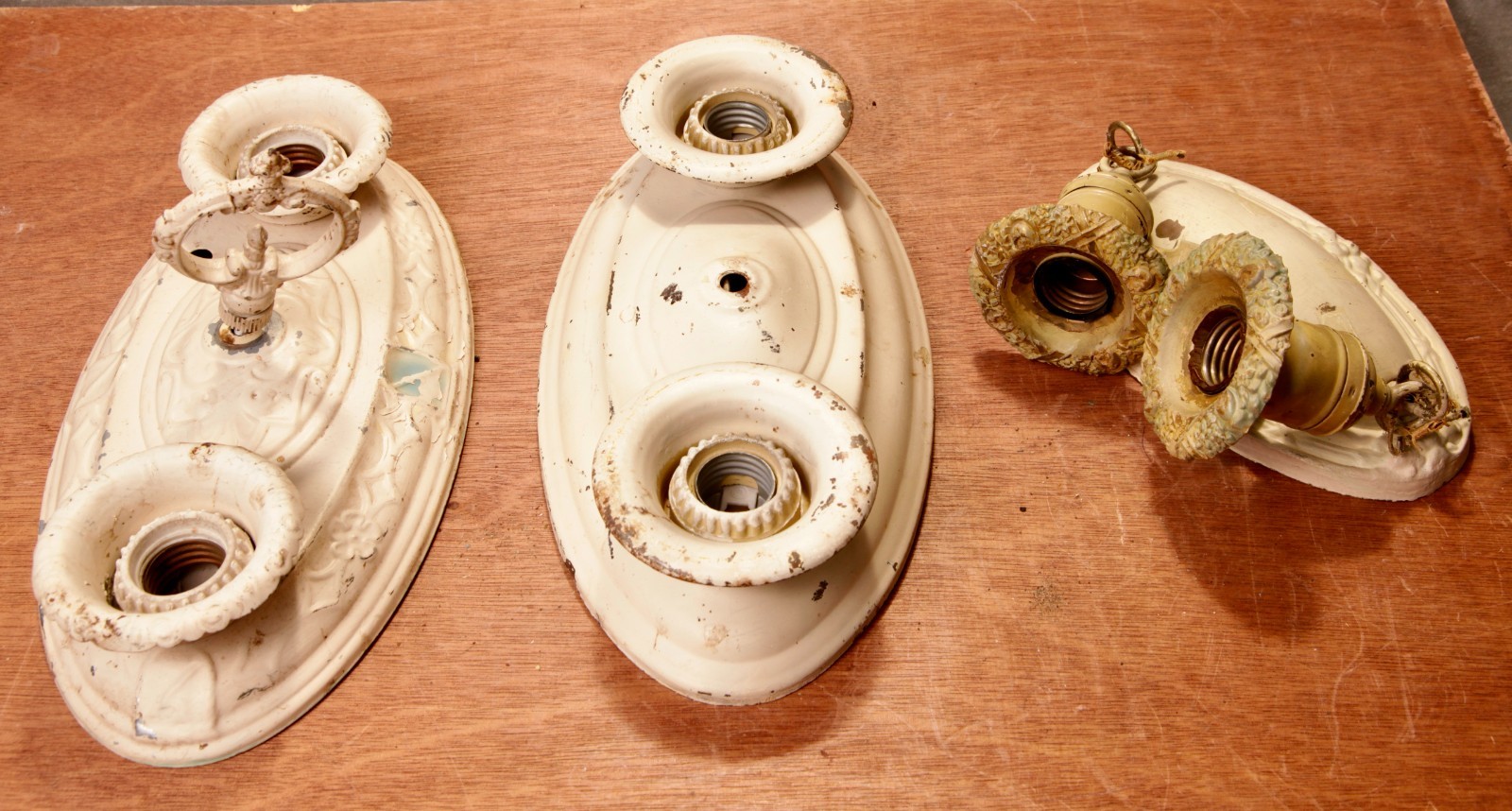 Three Antique Flush Mount Painted Metal Chandelier Double Socket Light Fixtures