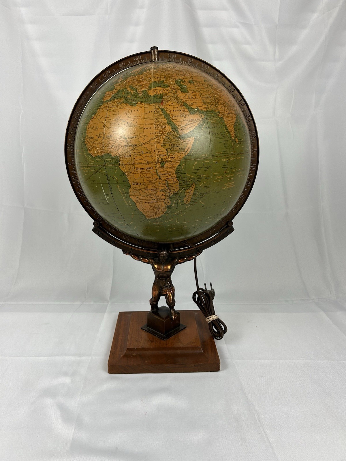 The George F. Cram Co. Antique Terrestrial Art Deco Atlas Figuring Globe lighted