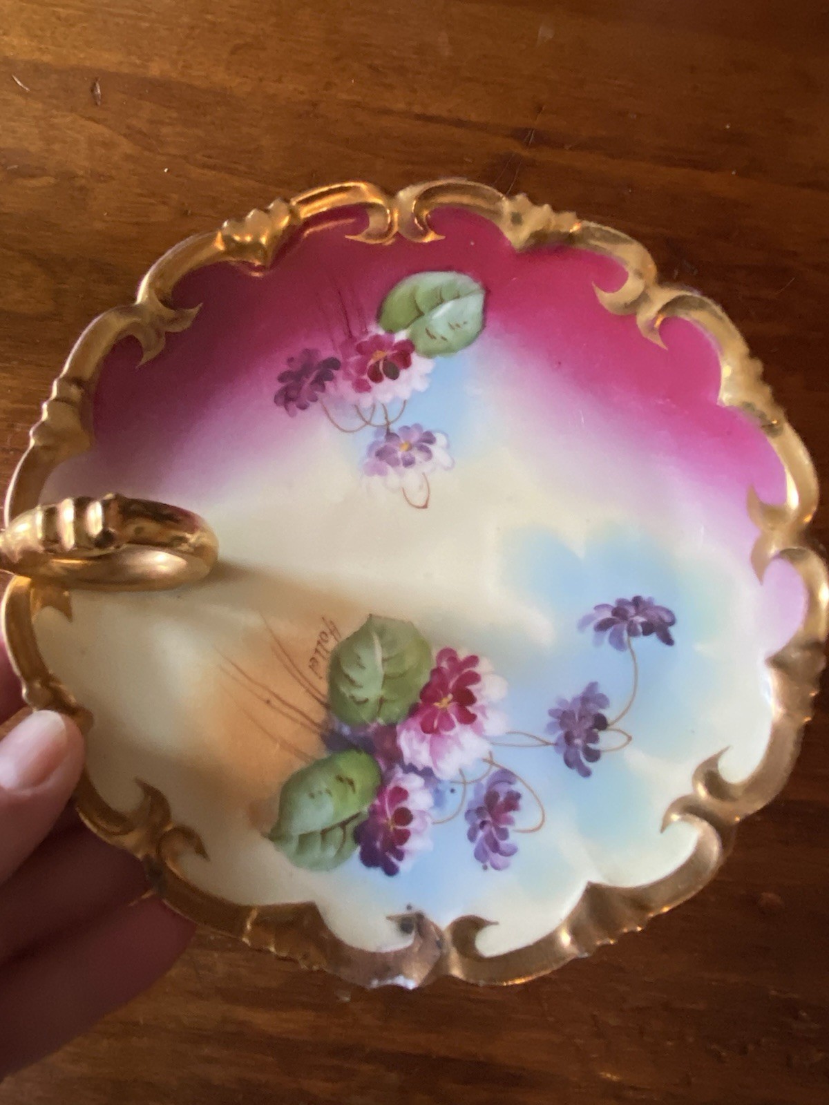 Antique VIENNA AUSTRIA Floral Gold GildBon Bon Serving Trinket Dish w/ Handle