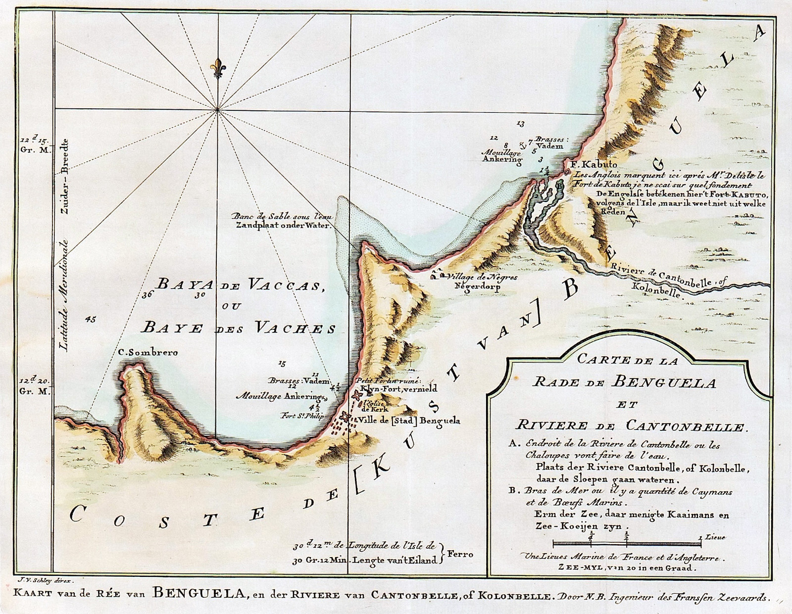 BENGUELA ANGOLA “Carte de la Rade de Benguela” 1760 J. van der Schley