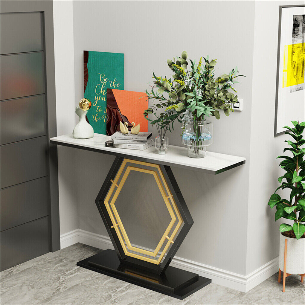 1.2M Ultra Long Console Table Hexagon Base Marble Hallway Table Sofa Side Table
