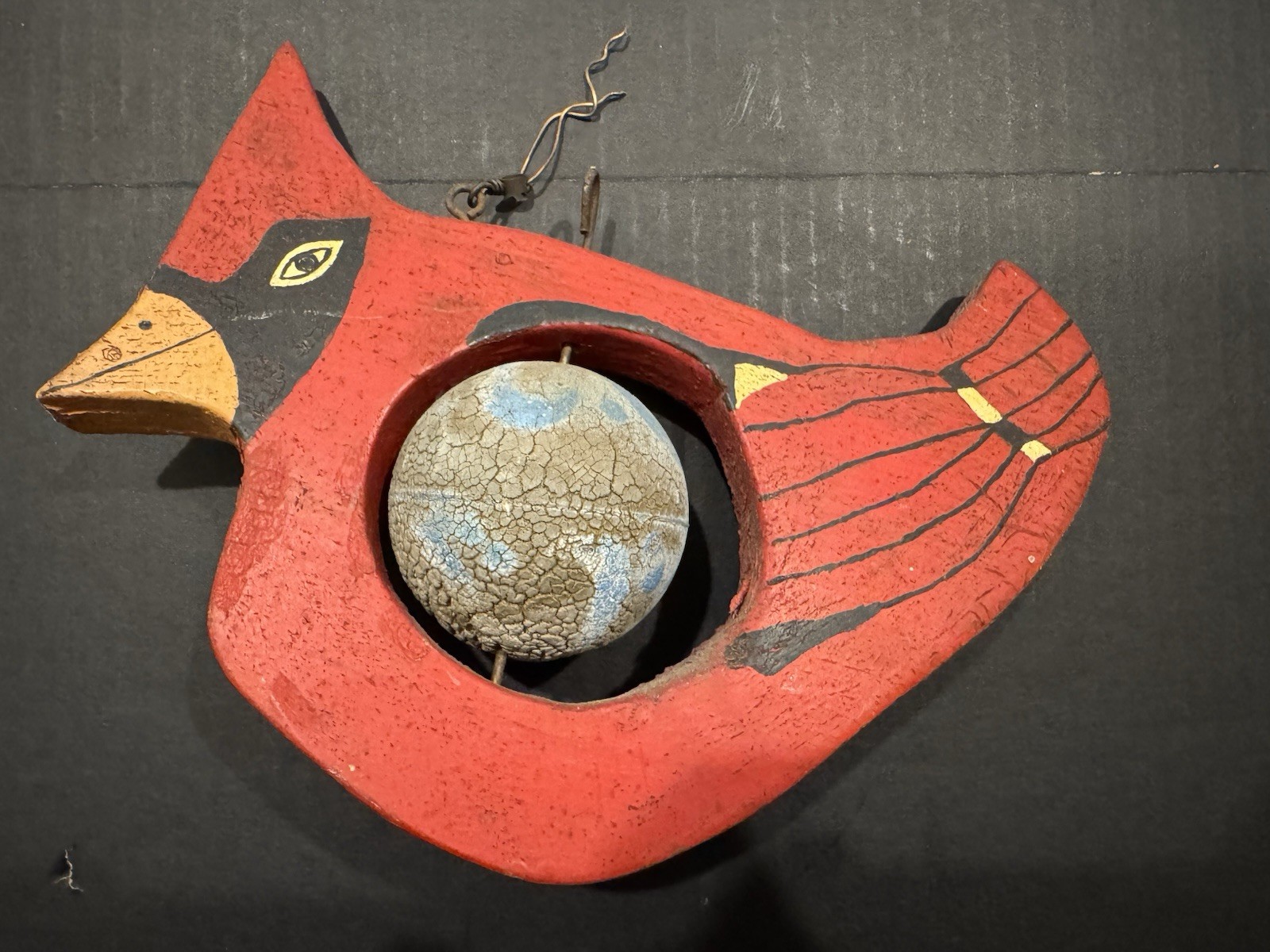 Vintage Folk Art Garden Cardinal primitive decor Garden alligator paint 10” Barn