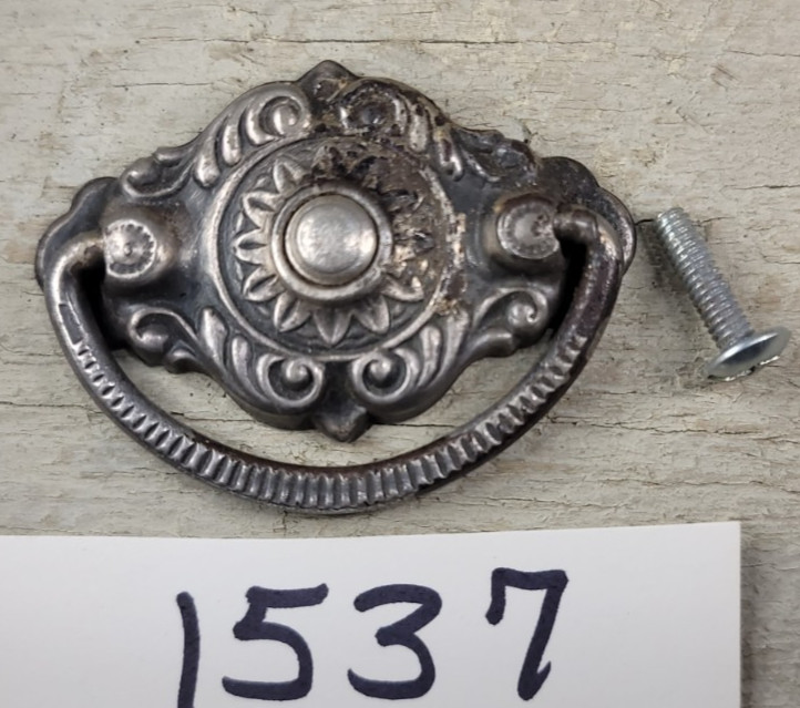 Drawer Pull Drop Bail Handle Cabinet Cupboard Single Post Nickled Steel Vintage