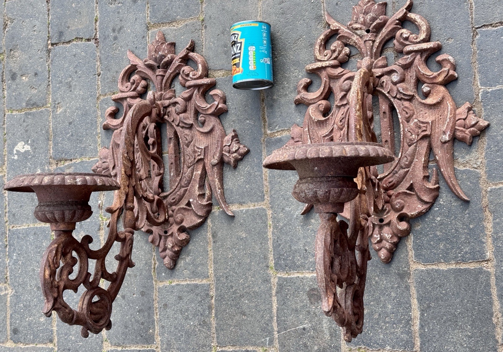 Pair Large Ornate Candle Wall Sconces Cast Iron Victorian Antique 12.5kg Each