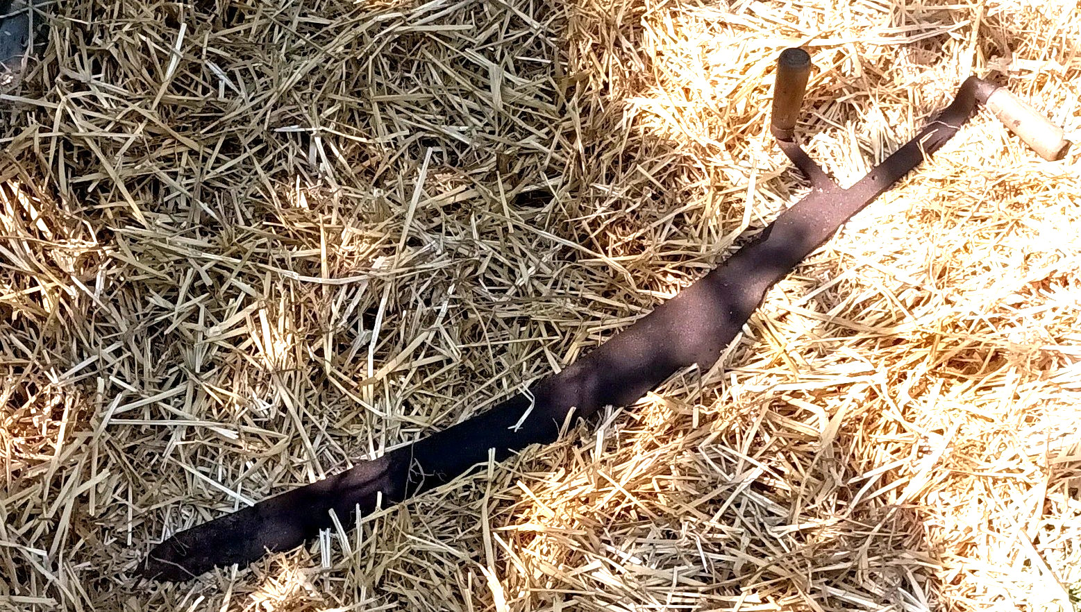 Hay Knife Sickle Antique Vintage Original Primitive Farm, Wood Handles, 36″ Long