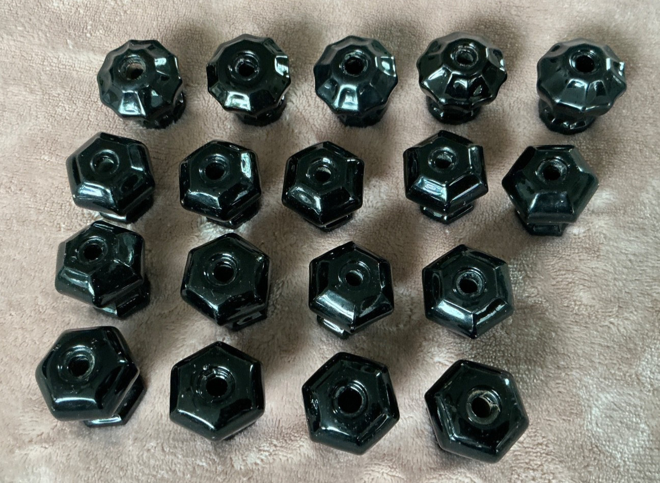 18 Vintage antique BLACK GLASS 1.25” Cabinet/door KNOBS