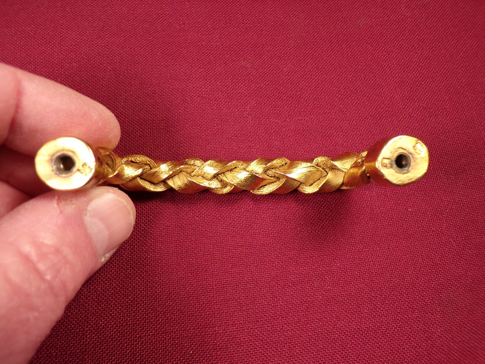 Rare Artisan Custom Cast Drawer Pull Gold Finish Woven Pattern Cast Bronze