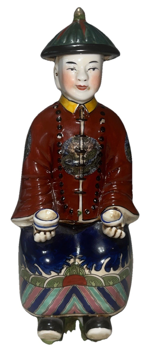 Chinese Fortune Porcelain Portrait Statue Quinn Dynasty Emperor 10.5 Inches