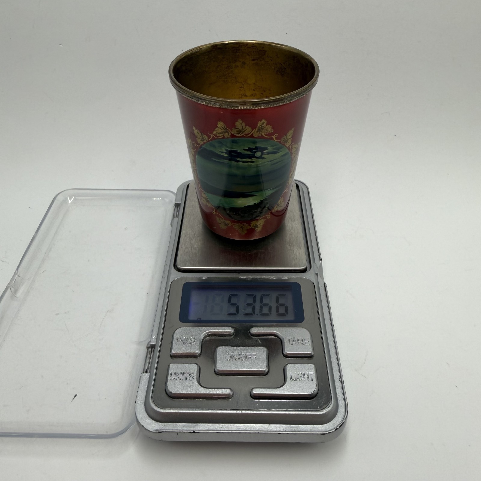 Vintage Soviet 875 Silver Enamel Shot Glass Palekh Style Tallinn Marked 1950s