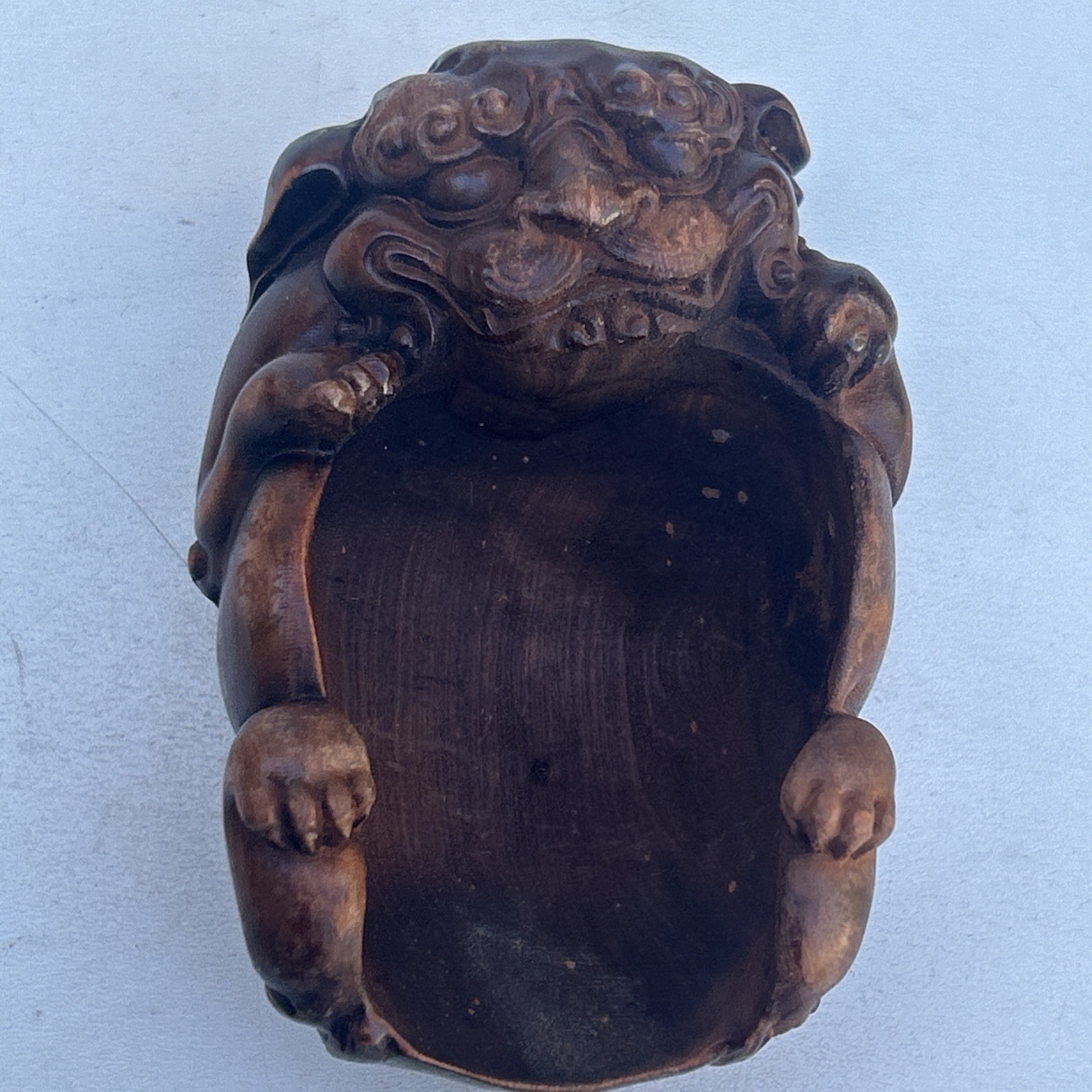 Chinese Antique Wood Hand Carved Exquisite Boxwood Tea Shovel Lion 🦁 Statue Art