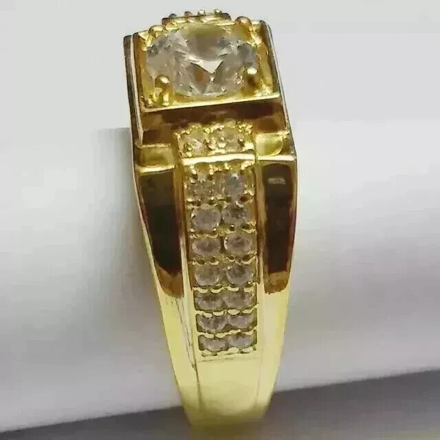 2Ct Round-Cut Lab Created Solitaire Men’s Engagement Ring 14K Yellow Gold Plated