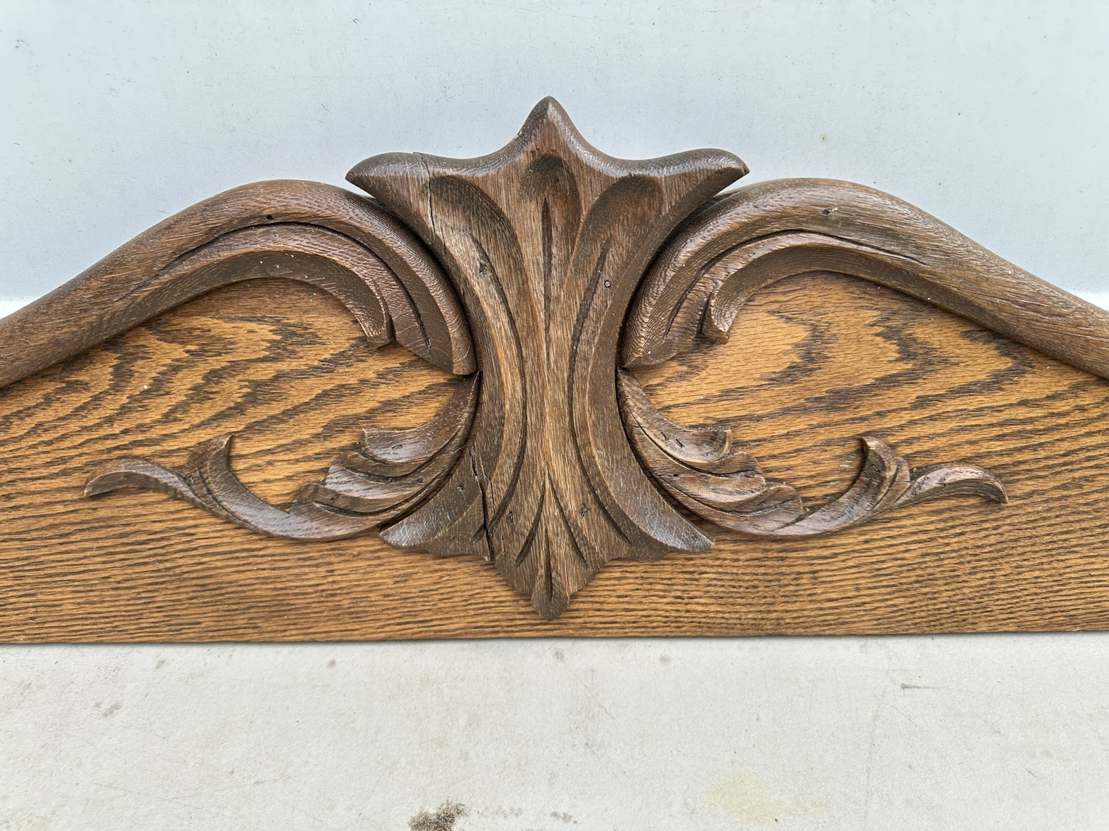 Carved 52″ Antique Oak Bed Pediment wooden crown crest topper door header
