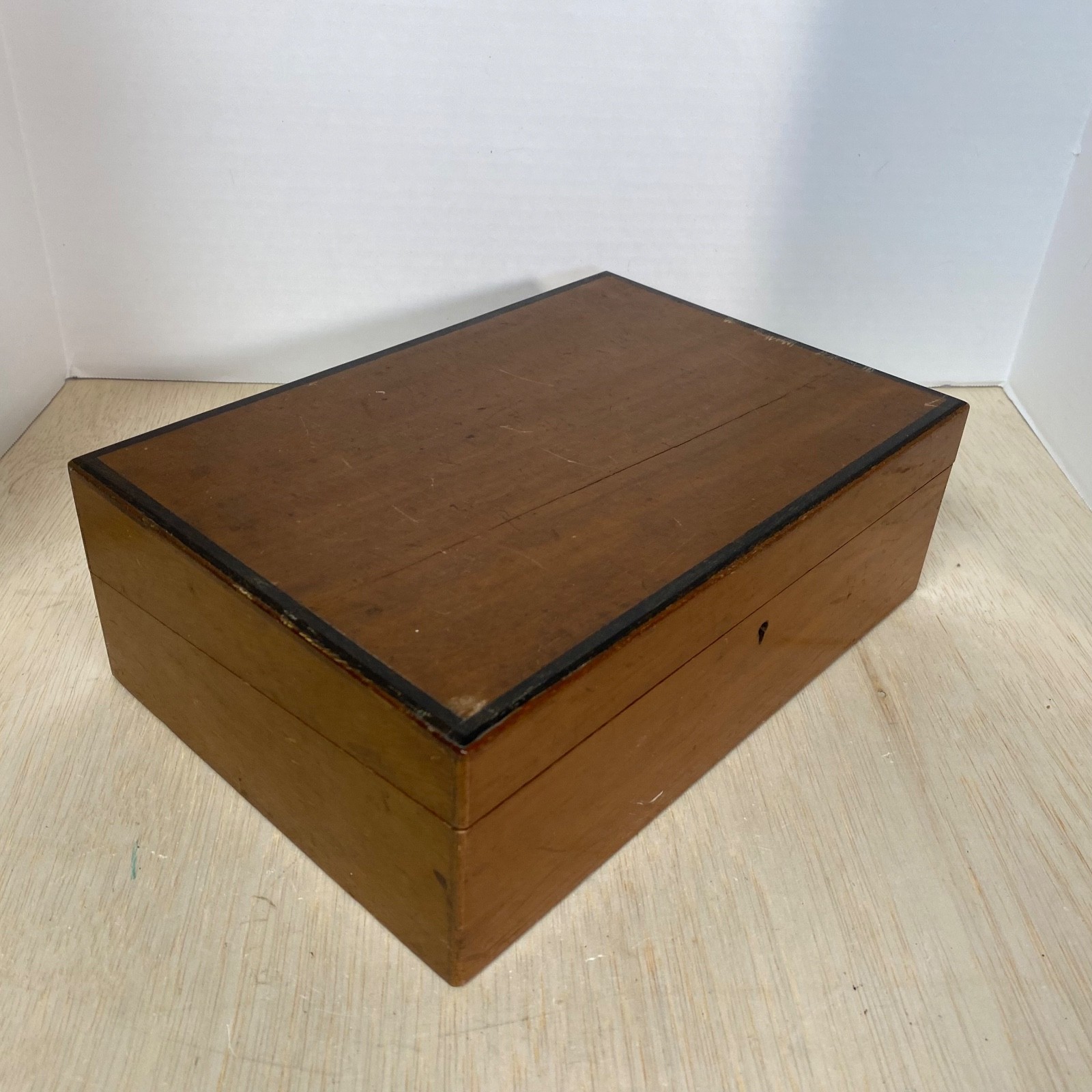 Vintage Antique Wood Box Travel Writing Slope • Hidden Message • Stationary Box