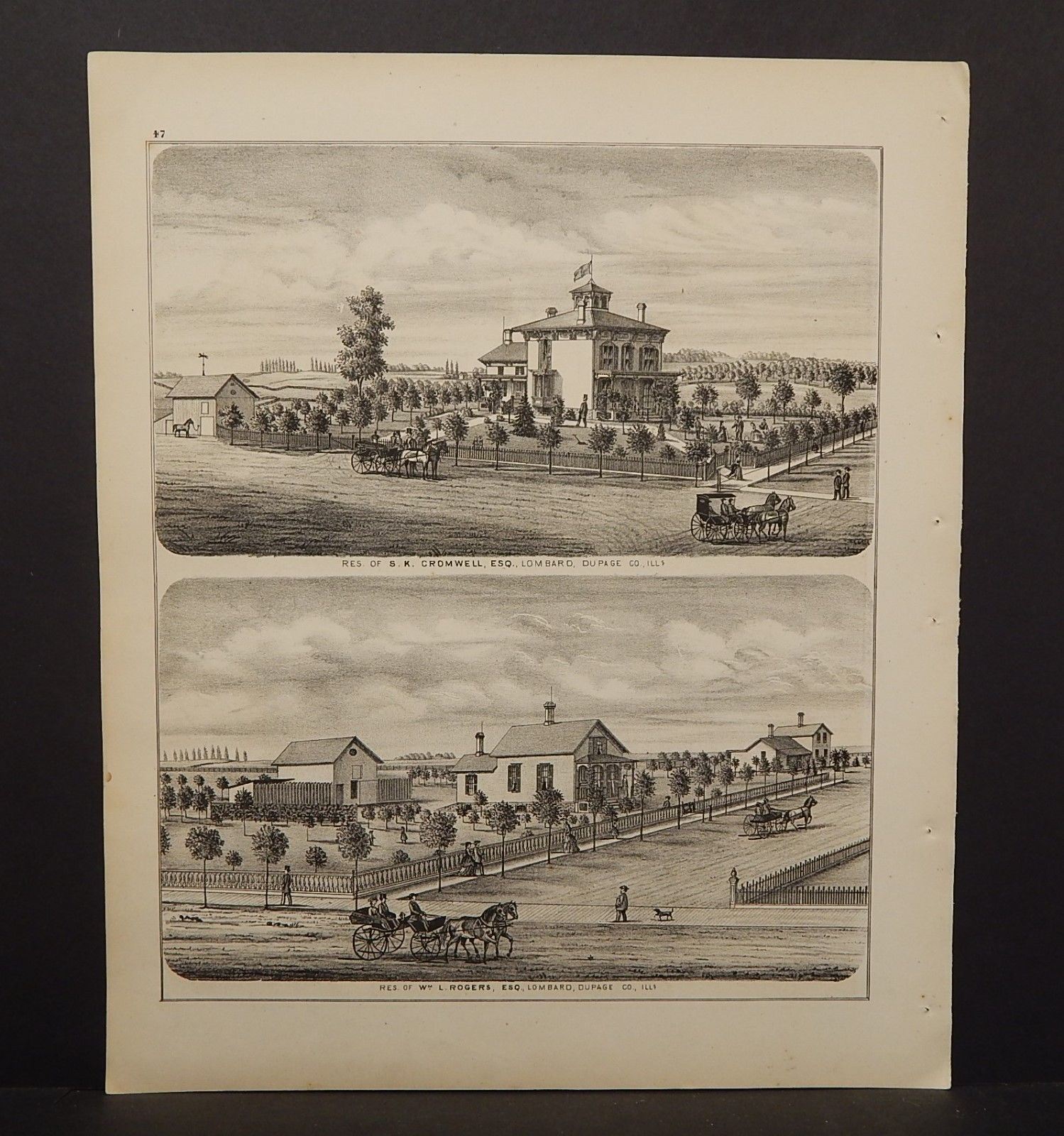 Illinois Du Page County Map William Rogers Residence Engravings 1874 K14#03