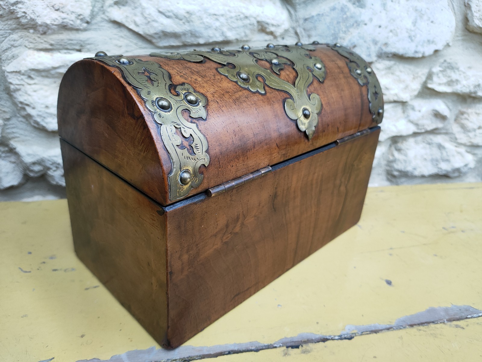 Antique Victorian Walnut & Brass Tabletop Stationery Box Cabinet / Letter Rack