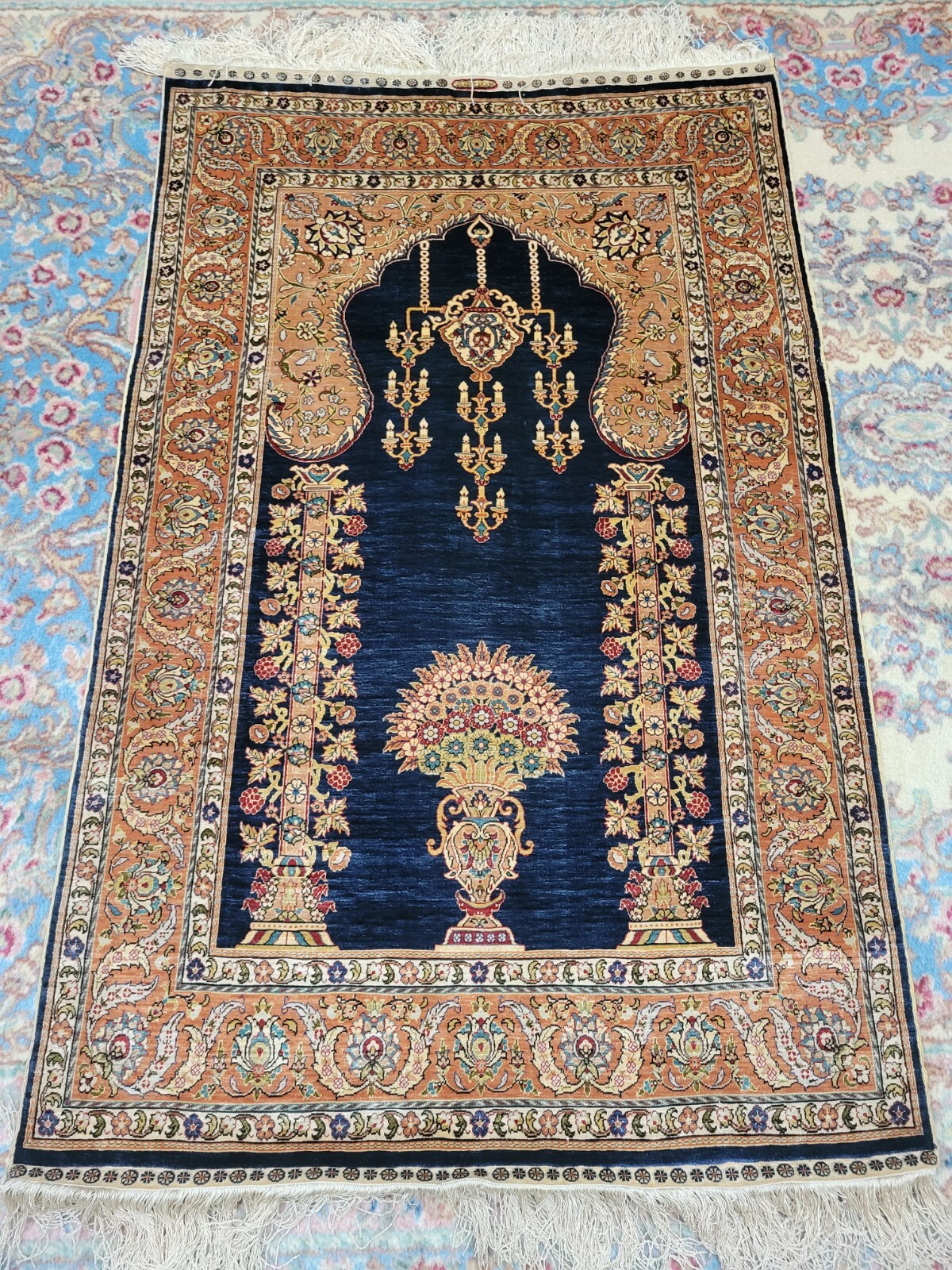 Authentic SIGNED Hand Knotted 100% Silk Turkish Ozpec Hereke Rug 31 1/2” X 58”