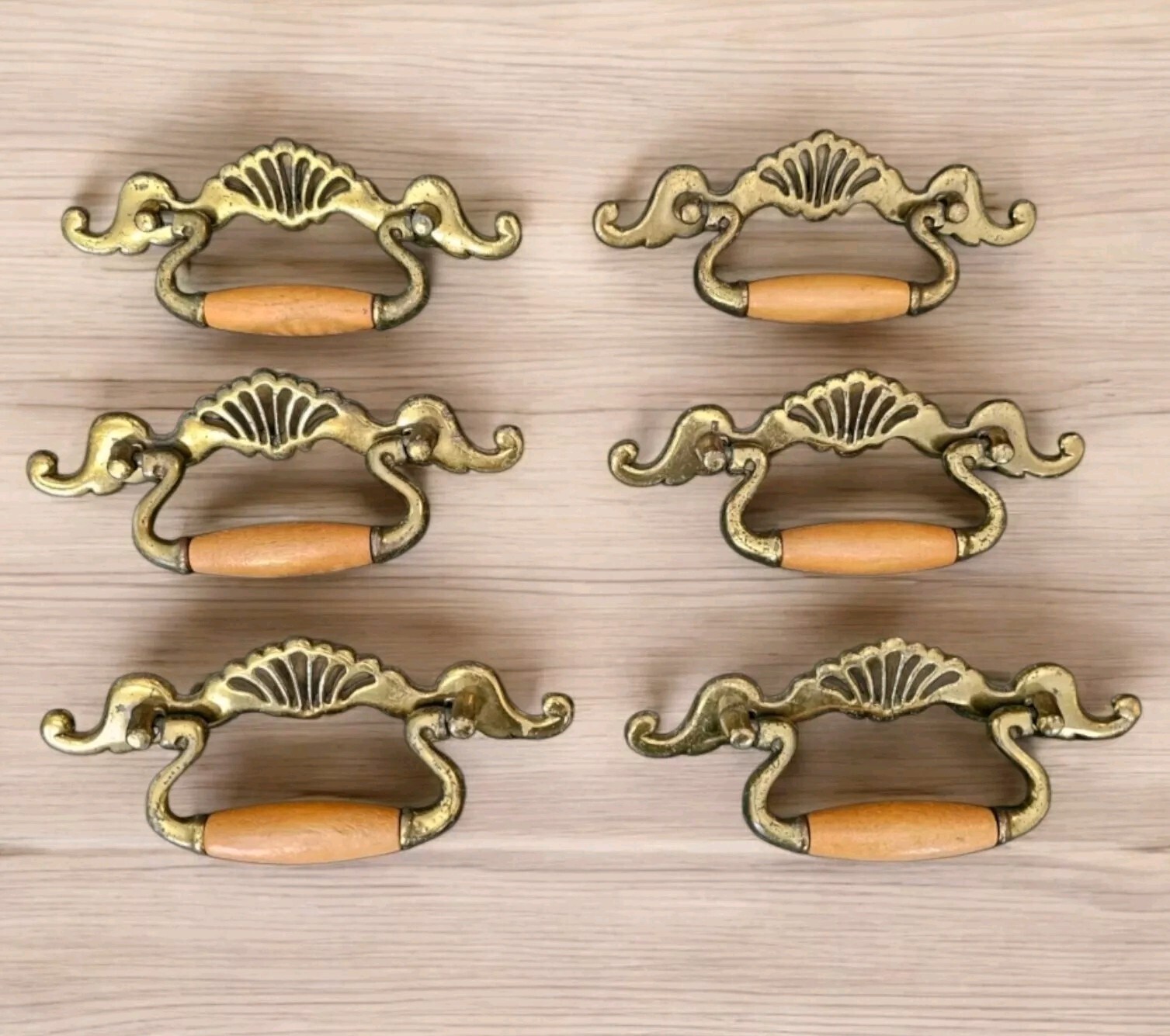 Vintage Hardware Drawer Pull 6 Brass Oak FRENCH PROVINCIAL 2 1/2″centers