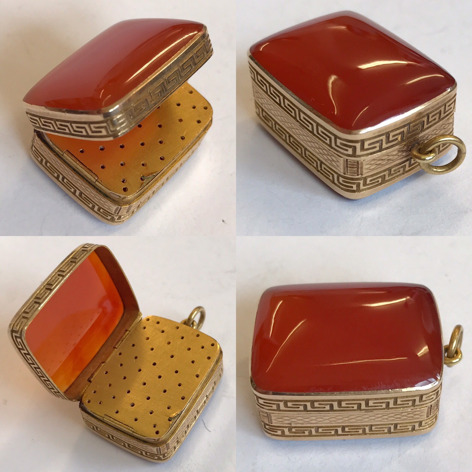 Fine Quality Antique Solid 18ct Gold Tested & Carnelian Vinaigrette Greek Design