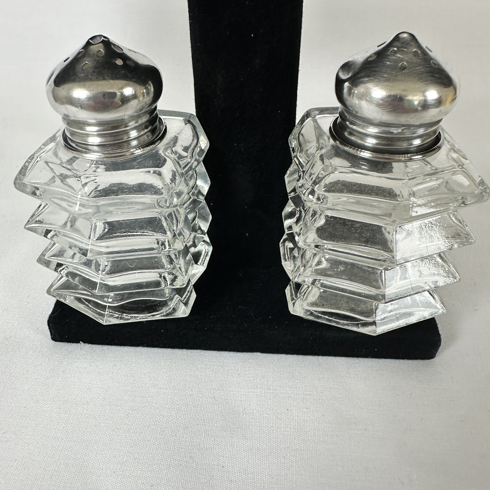 Vintage 1950’s F.B. Rogers Sterling Silver Topped Cut Glass Salt &Pepper Shakers
