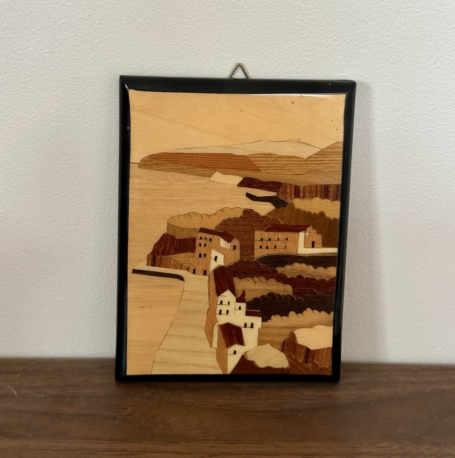 Vintage Marquetry Inlay Wall Wood Art Picture Sorrento Coast Retro Mid Century