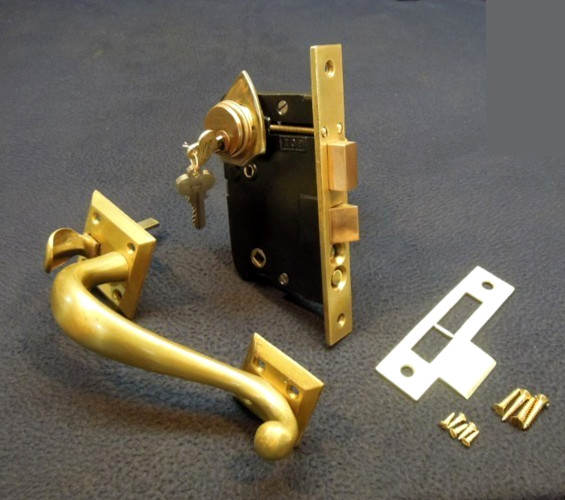 Antique Entry Mortise Lock Brass Pull Handle Cylinder Lock w/ 3 keys – Earle