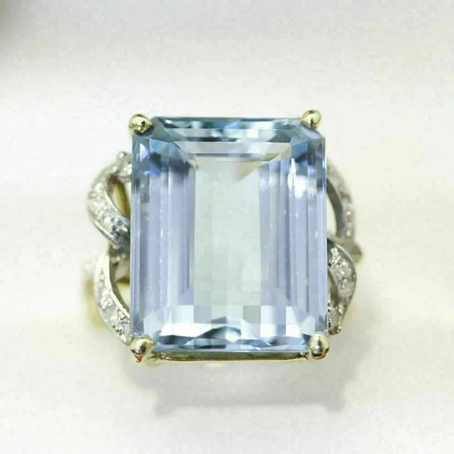 4.50Ct Lab Created Aquamarine Engagement Solitaire Ring 14K Yellow Gold Finish