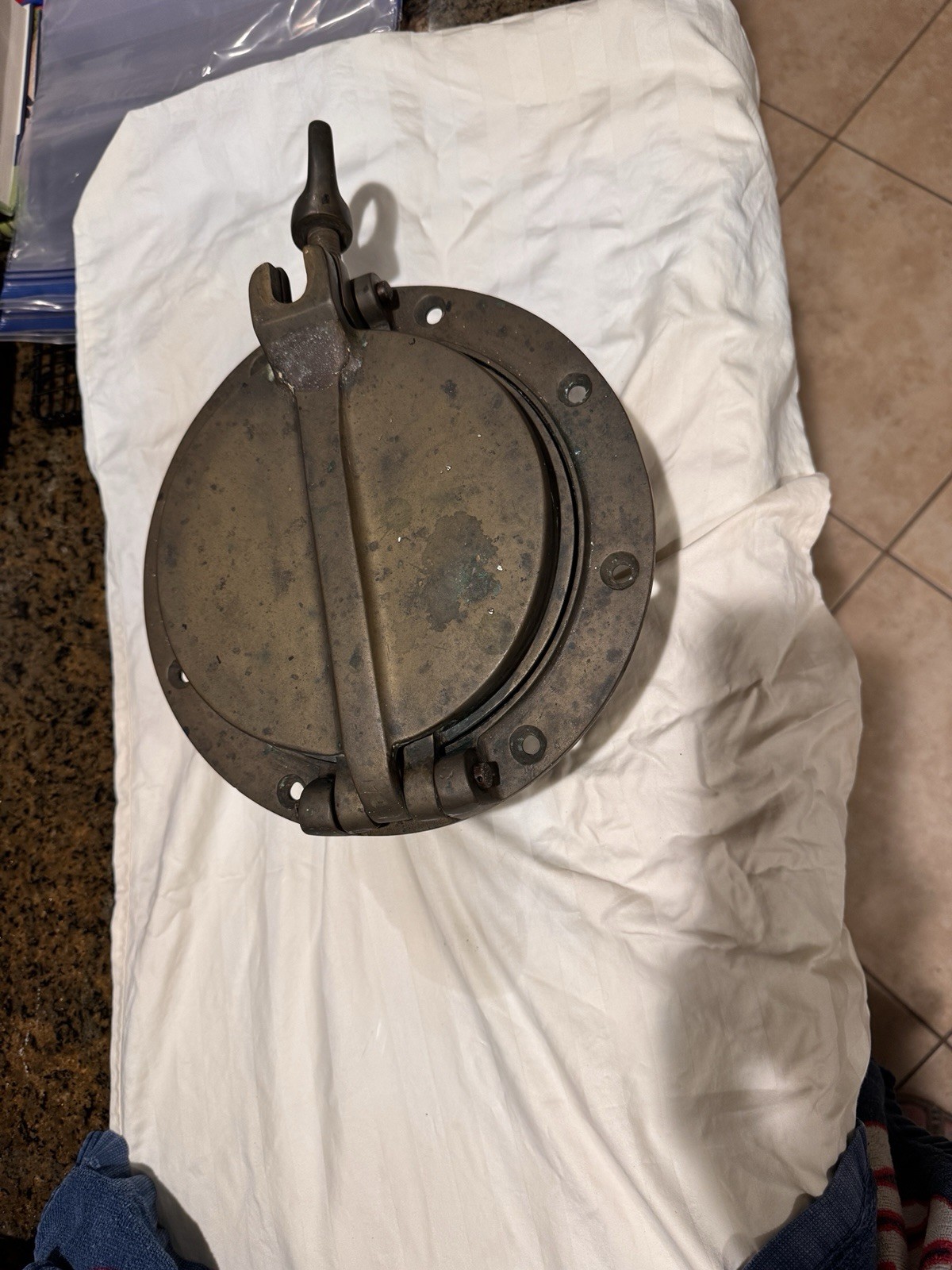 Authentic Antique Solid Bronze Ship Porthole/Scuttle 7 1/2 inch convex glass.