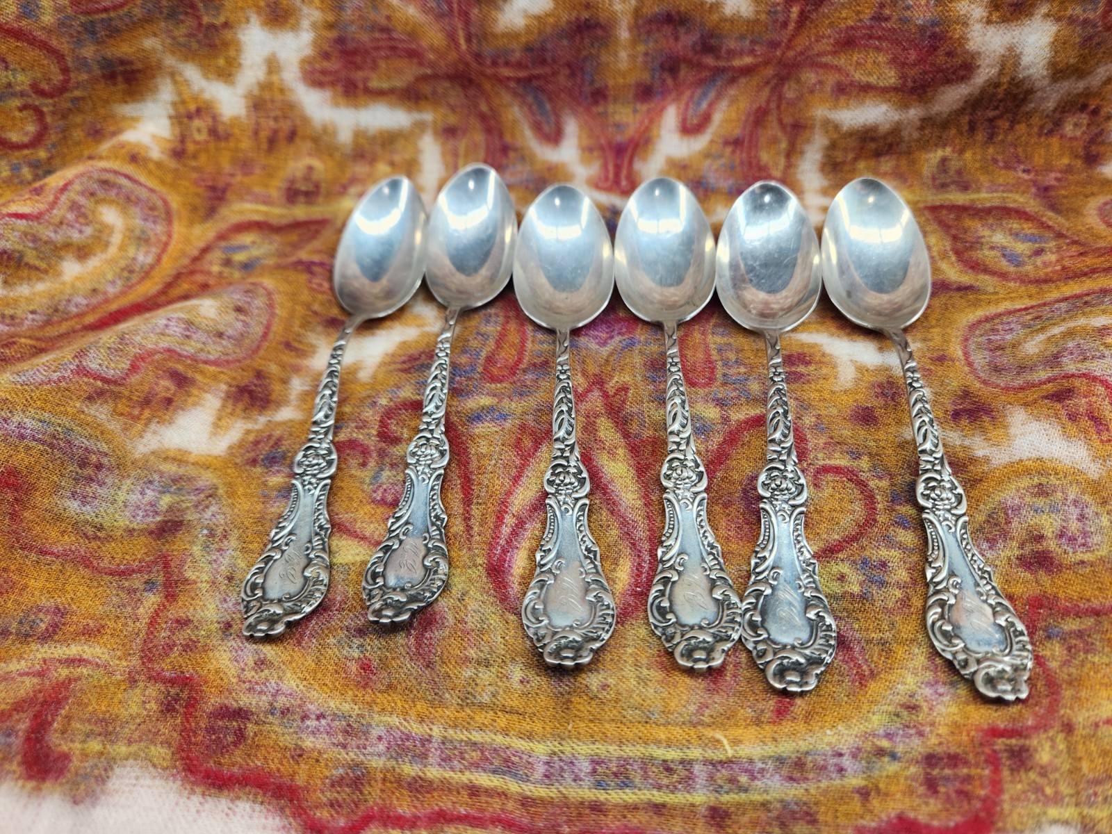 MONOGRAMMED Sterling Silver 6.25″ Teaspoon Floral Vintage Spoon 96g