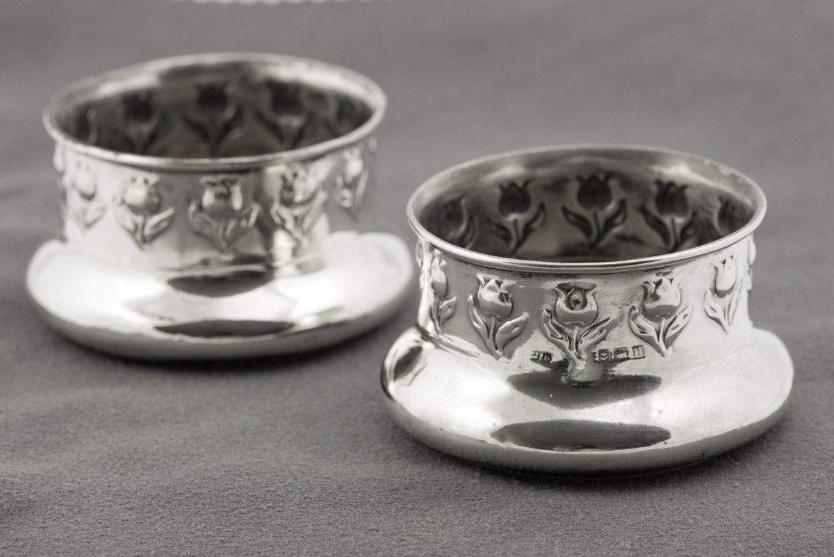 Pair Antique Art Nouveau Hallmarked Sterling Silver Jars / Pots by John Rose