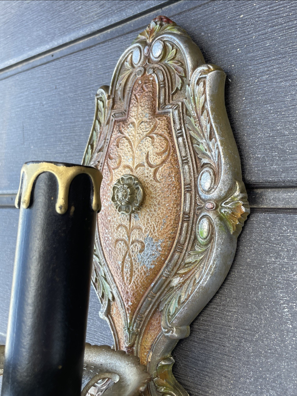 REWIRED Pair Antique Vtg Polychrome Wall Sconces Arts & Crafts, Deco 1920s 1930s