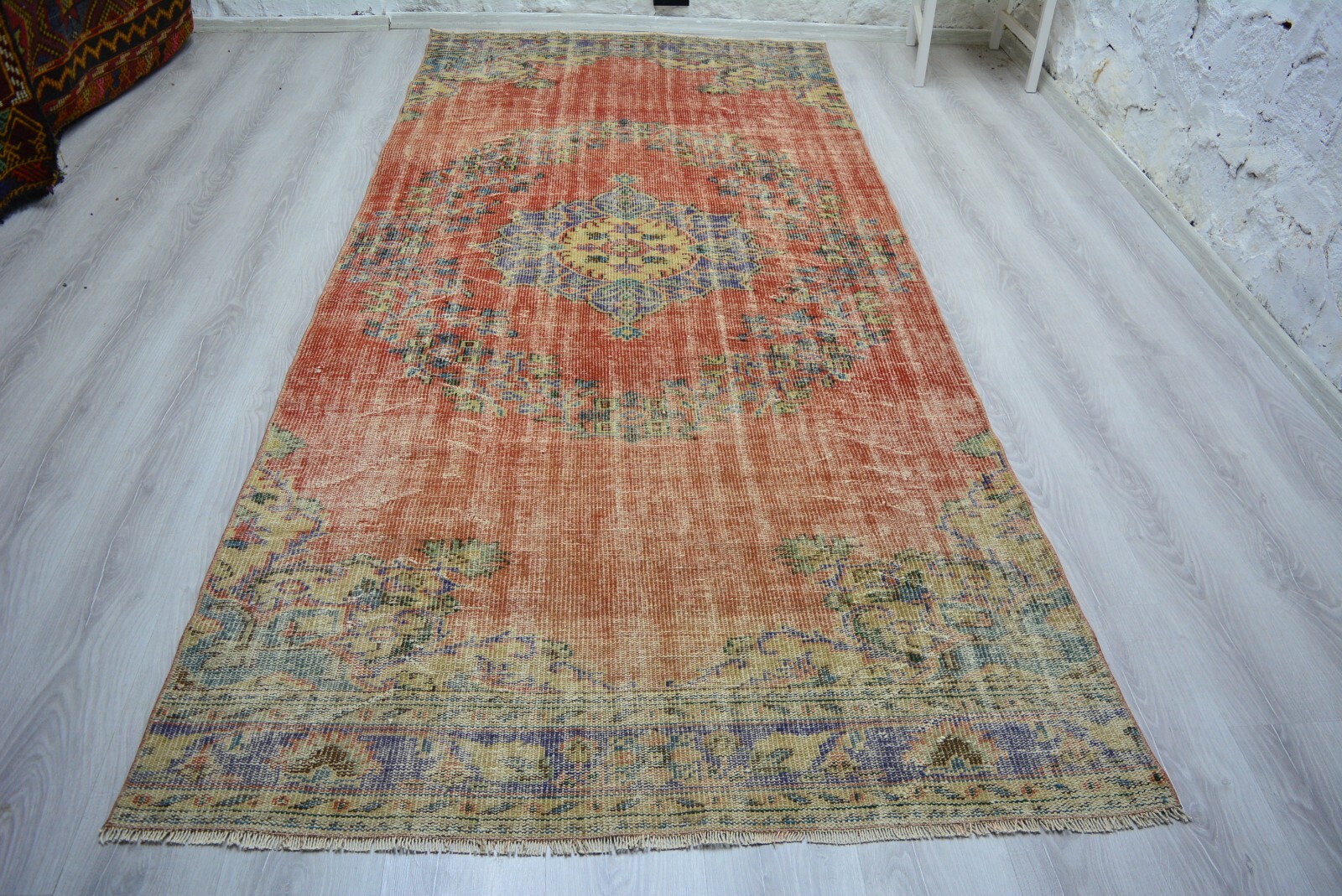 Red Vintage Handmade Area Rug, 4.3×9.9ft, Traditional Red Antique Medallion Rug,