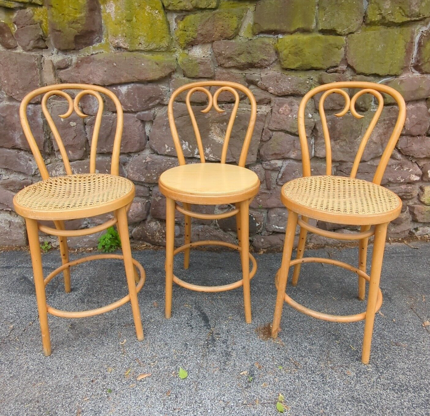Vintage ZPM Radomsko / THONET Bar or Counter Height Sweetheart Chairs ~ Set of 3