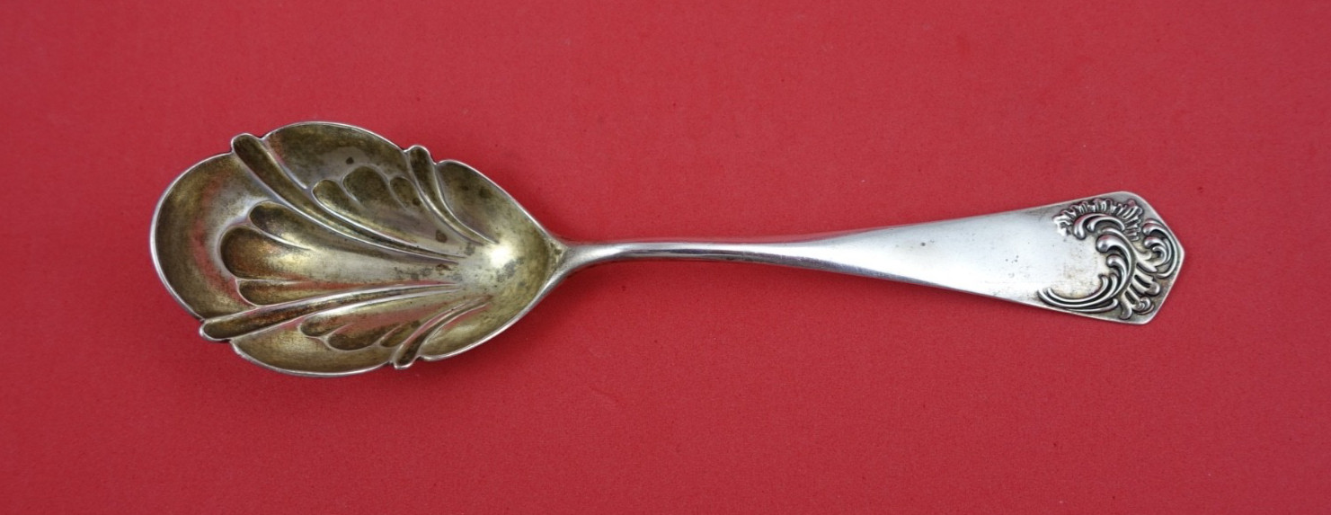 Maintenon by Shiebler Sterling Silver Preserve Spoon GW w/ design in bowl 7″